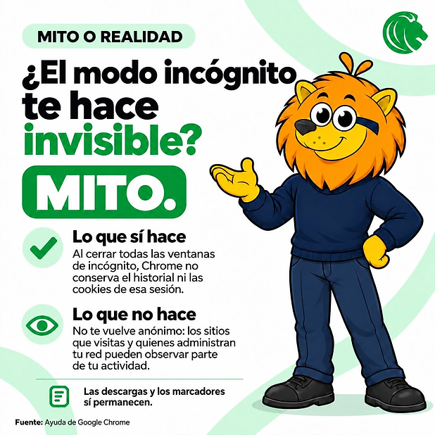 Infografía de Liceraion: el modo incógnito no te hace invisible, con Leonidas explicando sus límites
