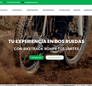 Captura de pantalla del sitio web y tienda en línea de Biketrack, bicicletas y accesorios