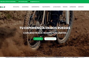Captura de pantalla del sitio web y tienda en línea de Biketrack, bicicletas y accesorios