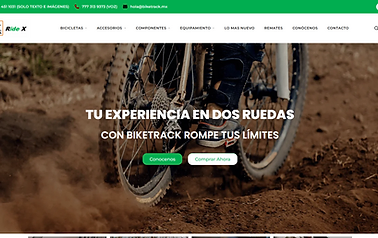 Captura de pantalla del sitio web y tienda en línea de Biketrack, bicicletas y accesorios