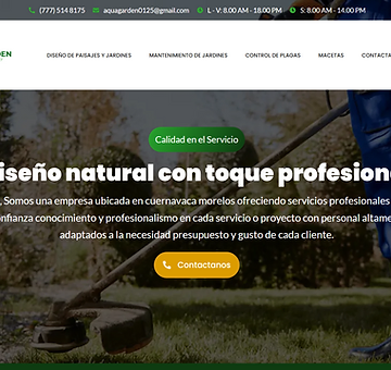 Captura de pantalla del sitio web de Aqua Garden, diseño y mantenimiento de jardines en Cuernavaca