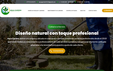 Captura de pantalla del sitio web de Aqua Garden, diseño y mantenimiento de jardines en Cuernavaca