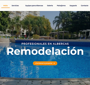 Captura de pantalla del sitio web de Albercassay, empresa de construcción y mantenimiento de albercas en Morelos, México