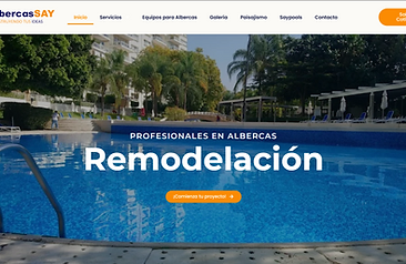 Captura de pantalla del sitio web de Albercassay, empresa de construcción y mantenimiento de albercas en Morelos, México