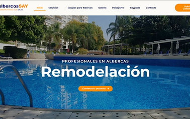Captura de pantalla del sitio web de Albercassay, empresa de construcción y mantenimiento de albercas en Morelos, México
