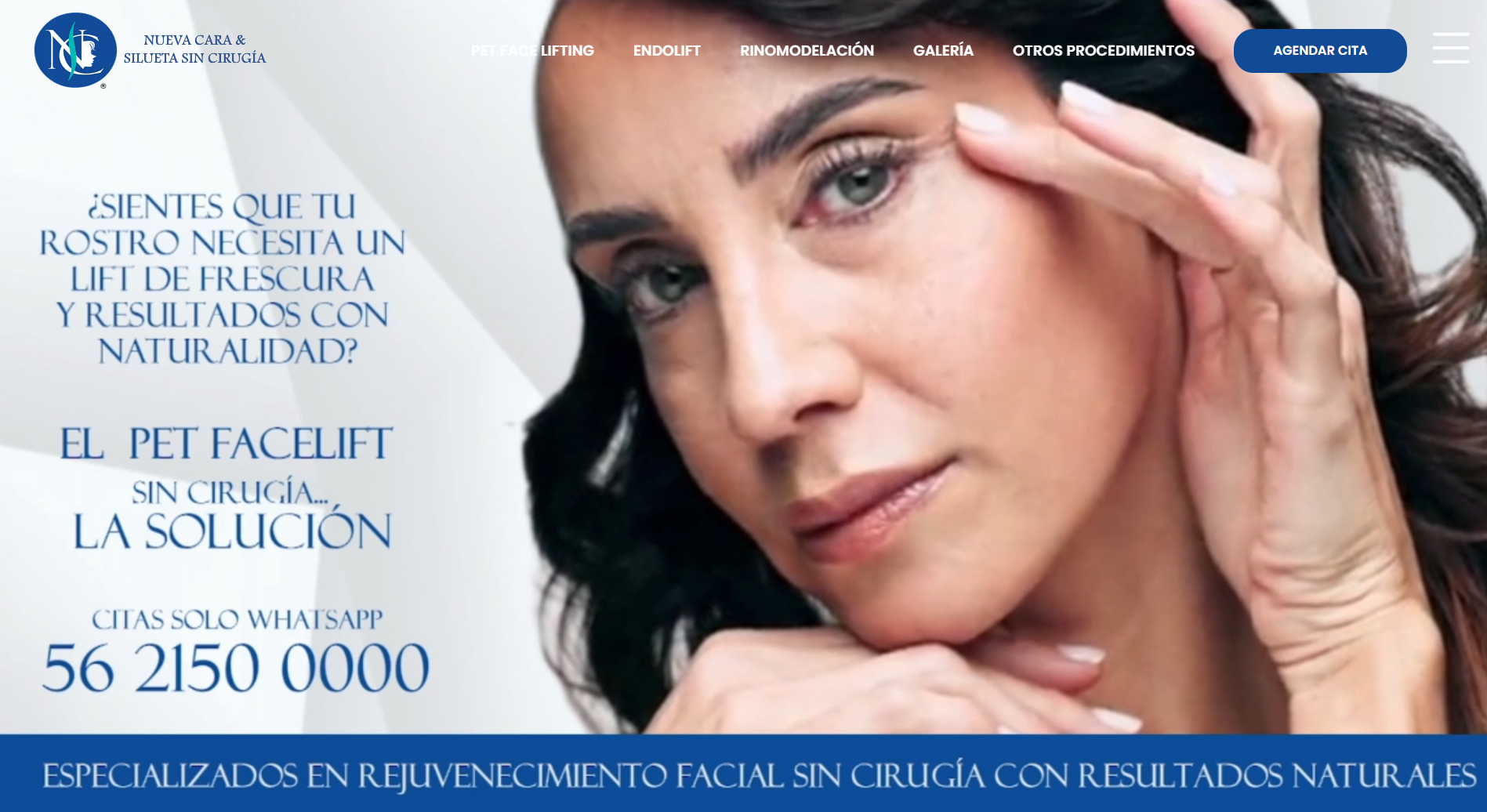 Captura de pantalla del sitio web de Nueva Cara, rejuvenecimiento facial sin cirugía