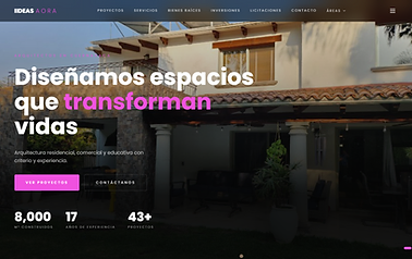 Captura de pantalla de la landing page de Iideas Aora, arquitectos en Cuernavaca