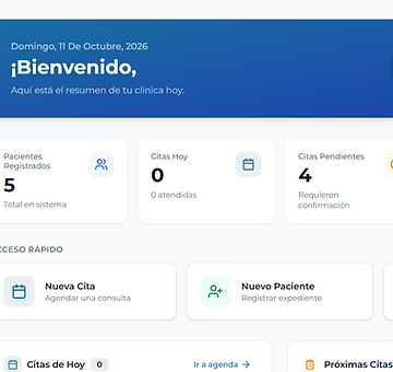 Panel del sistema web de control y registro para el sector médico