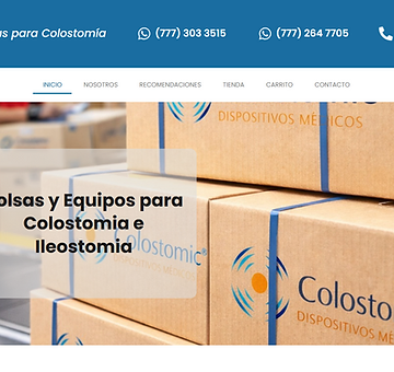 Captura de pantalla del sitio web y tienda en línea de Colostomic, bolsas y equipos para colostomía e ileostomía