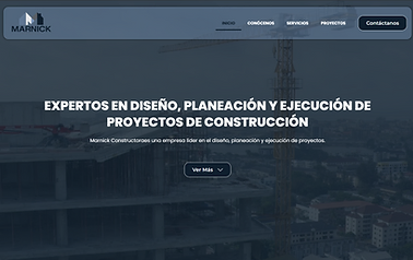 Captura de pantalla del sitio web de Marnick Constructora, expertos en diseño y construcción
