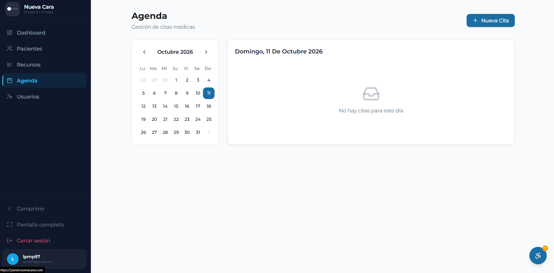 Calendario de agenda médica con gestión de citas por día