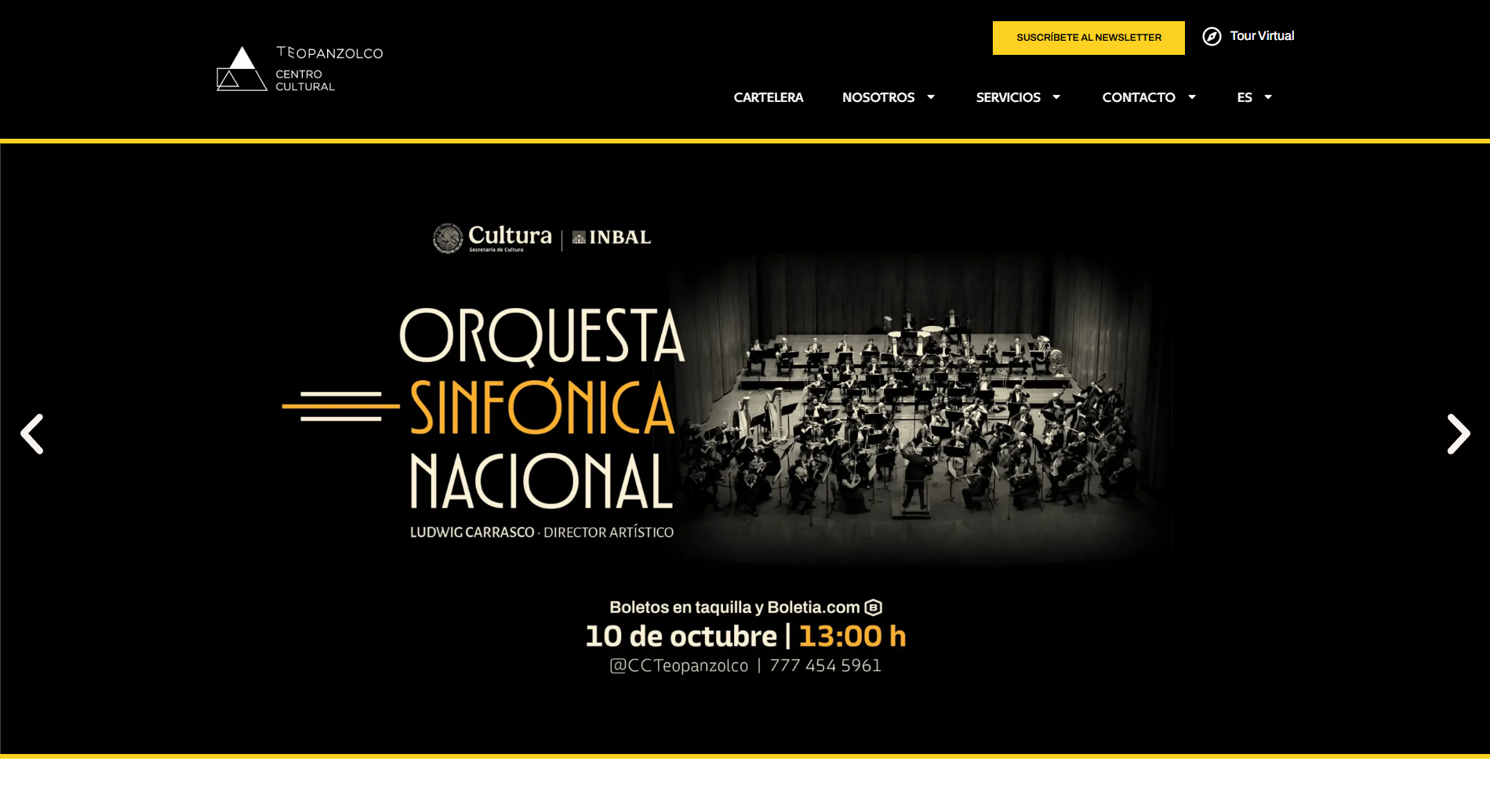 Captura de pantalla del sitio web del Centro Cultural Teopanzolco en Cuernavaca, Morelos
