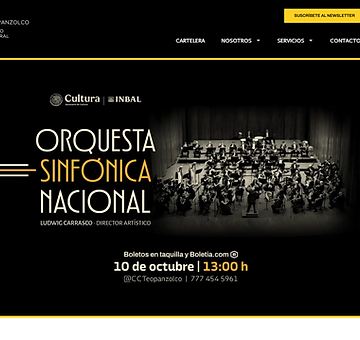 Captura de pantalla del sitio web del Centro Cultural Teopanzolco en Cuernavaca, Morelos