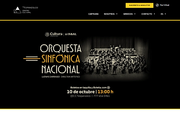 Captura de pantalla del sitio web del Centro Cultural Teopanzolco en Cuernavaca, Morelos