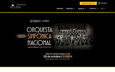 Captura de pantalla del sitio web del Centro Cultural Teopanzolco en Cuernavaca, Morelos