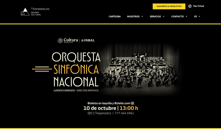 Captura de pantalla del sitio web del Centro Cultural Teopanzolco en Cuernavaca, Morelos