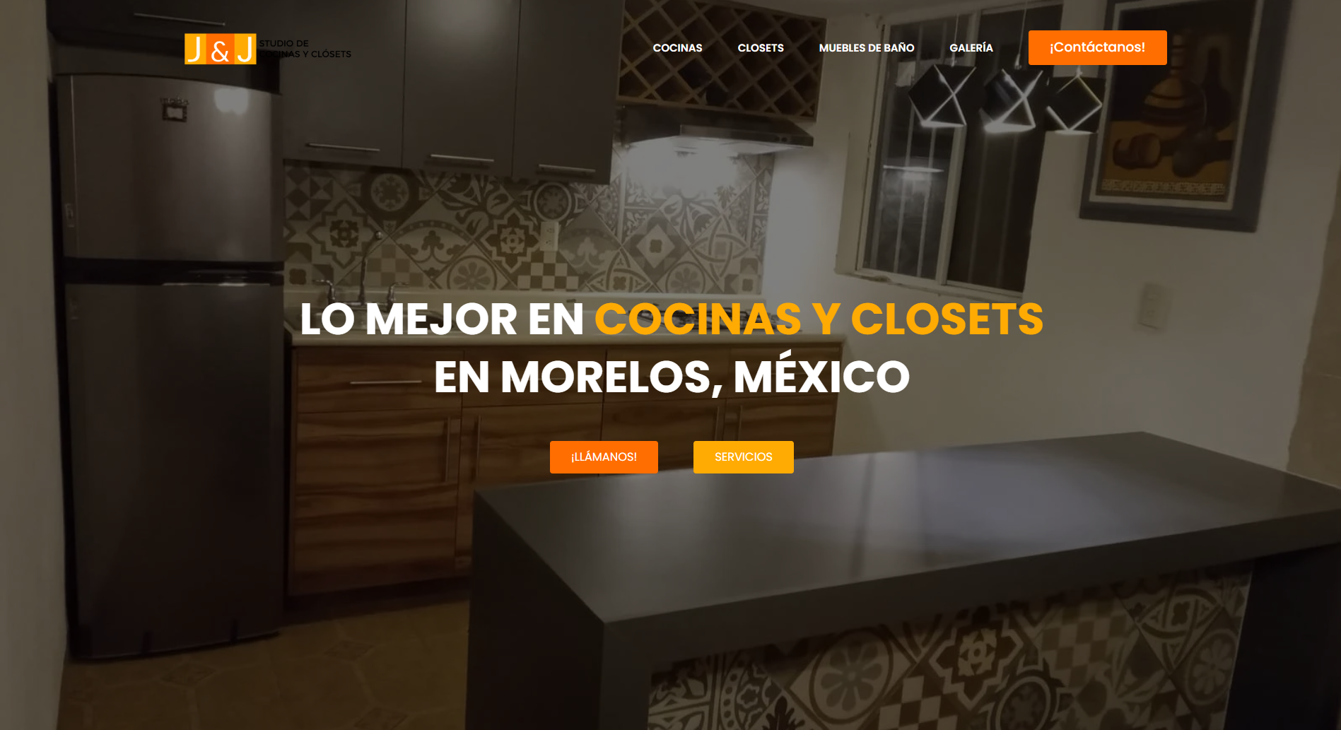 Captura de pantalla del sitio web de J&J Cocinas y Clósets en Morelos, México