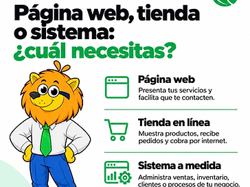 Infografía de Liceraion: página web, tienda en línea o sistema a medida, y qué resuelve cada solución