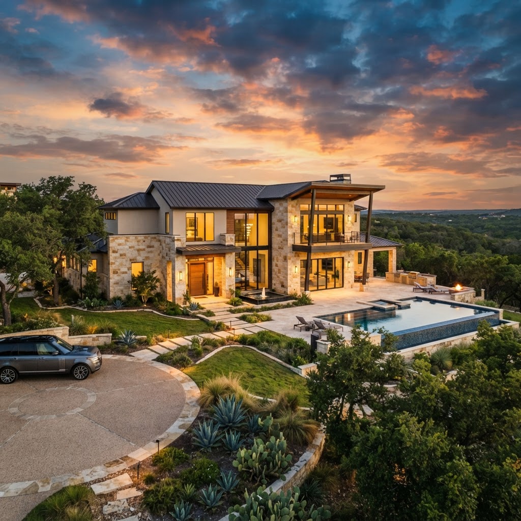 Luxury San Antonio home at golden hour