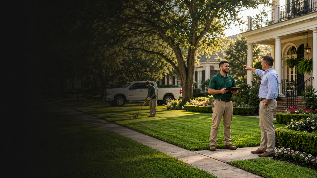 Turf Star Lawncare property consultation in a residential front yard