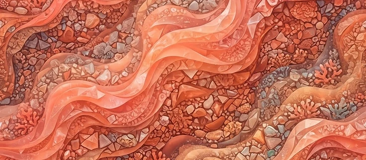 A stylized digital illustration of a calm ocean surface hiding sharp, jagged rocky formations lurking just beneath the water.