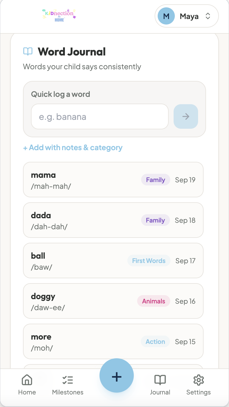 Word Journal screen in the SLPocket app