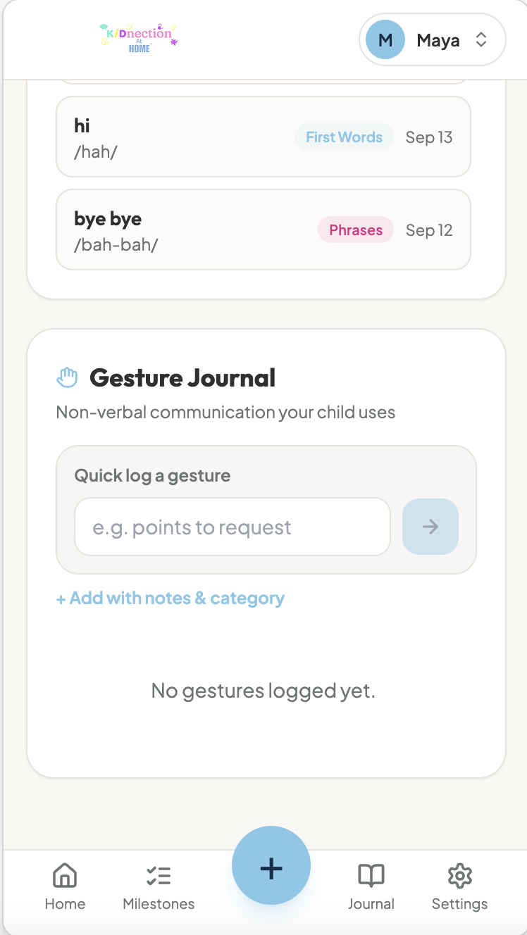 Gesture Journal screen in the SLPocket app