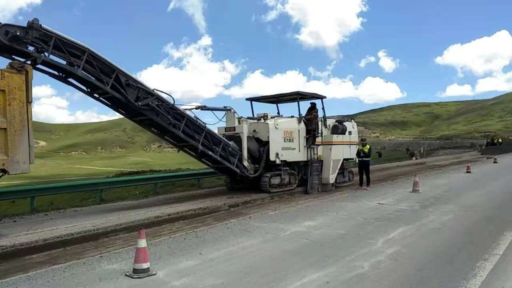 Cold milling machine on a road rehabilitation site