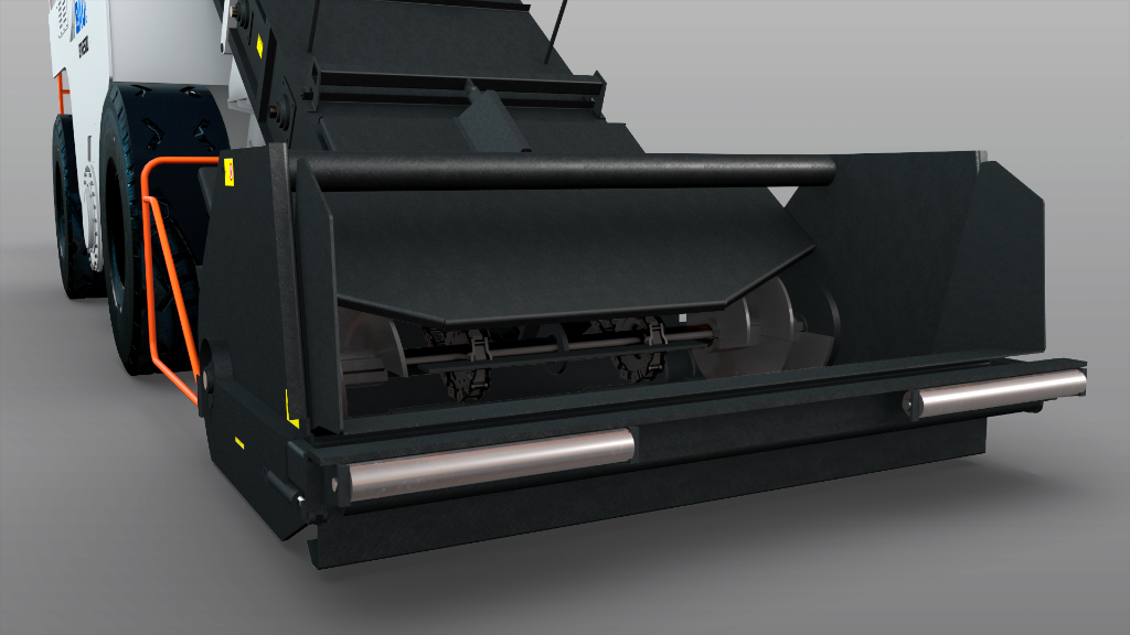 Front receiving hopper with auger and safety rail