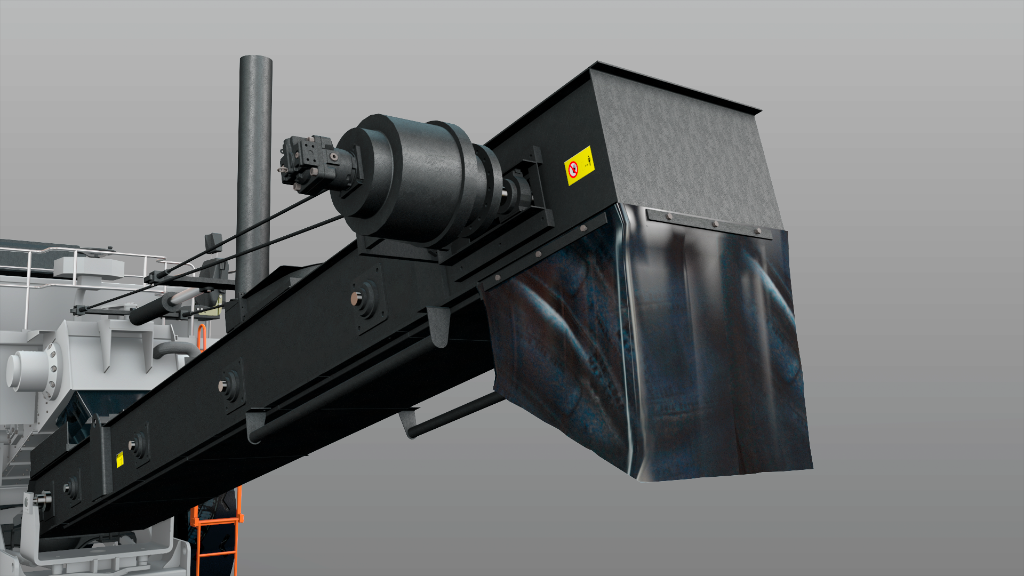 Discharge conveyor arm and chute detail