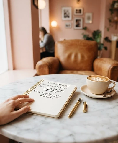 Monthly strategy plan on a marble table