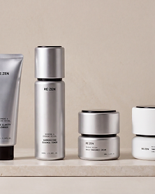 The full RE:ZEN range lined up on a stone plinth
