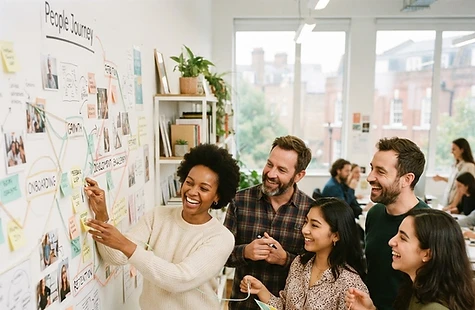 Colleagues connecting stages of a people journey