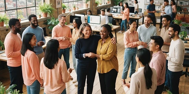 A growing team in their shared workplace