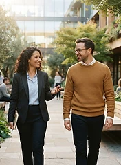 A manager walking with a colleague