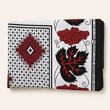 Kanga Floral & Geometric — Red, White & Black — Mwanamke Heritage African fabric