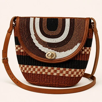 Large Beaded Crossbody — Black & White — Mwanamke Heritage bag