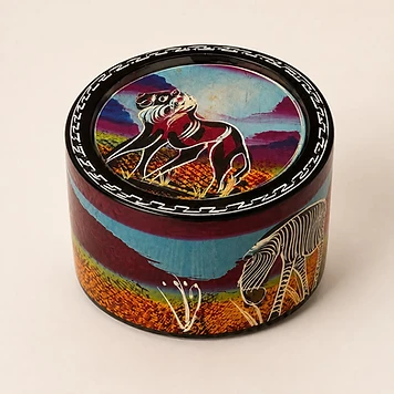 Hand-Painted Coaster Holder — Lion & Zebra — Mwanamke Heritage home & décor