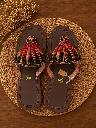 Red Fan Sandal — Mwanamke Heritage handmade sandal