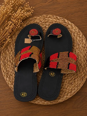 Crimson Gold Sandal — Mwanamke Heritage handmade sandal