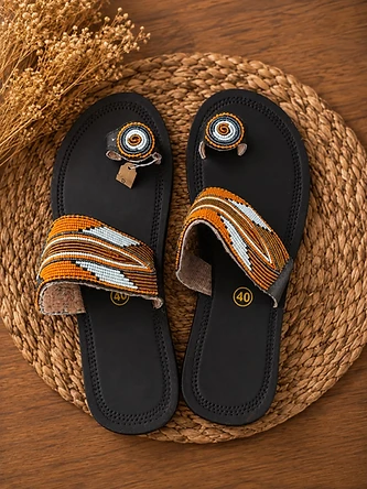 Amber Chevron Sandal — Mwanamke Heritage handmade sandal