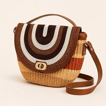 Beaded U-Pattern Crossbody — Copper & Brown — Mwanamke Heritage bag