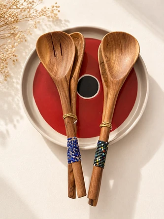 Carved Wooden Salad Servers — Mwanamke Heritage home & décor