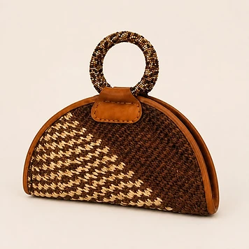 Half-Moon Tote — Brown & Cream — Mwanamke Heritage bag