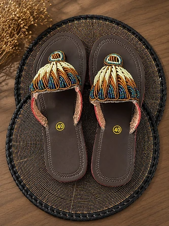 Bronze Teal Fan Sandal — Mwanamke Heritage handmade sandal