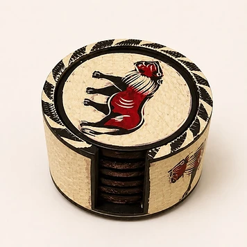 Hand-Painted Coaster Holder & Coasters — Lion — Mwanamke Heritage home & décor