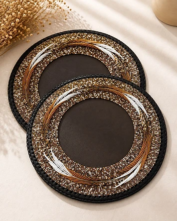 Beaded Charger Plates — Gold & White — Mwanamke Heritage home & décor