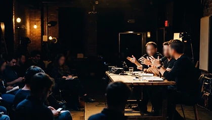Live working session audience in a dimly lit studio