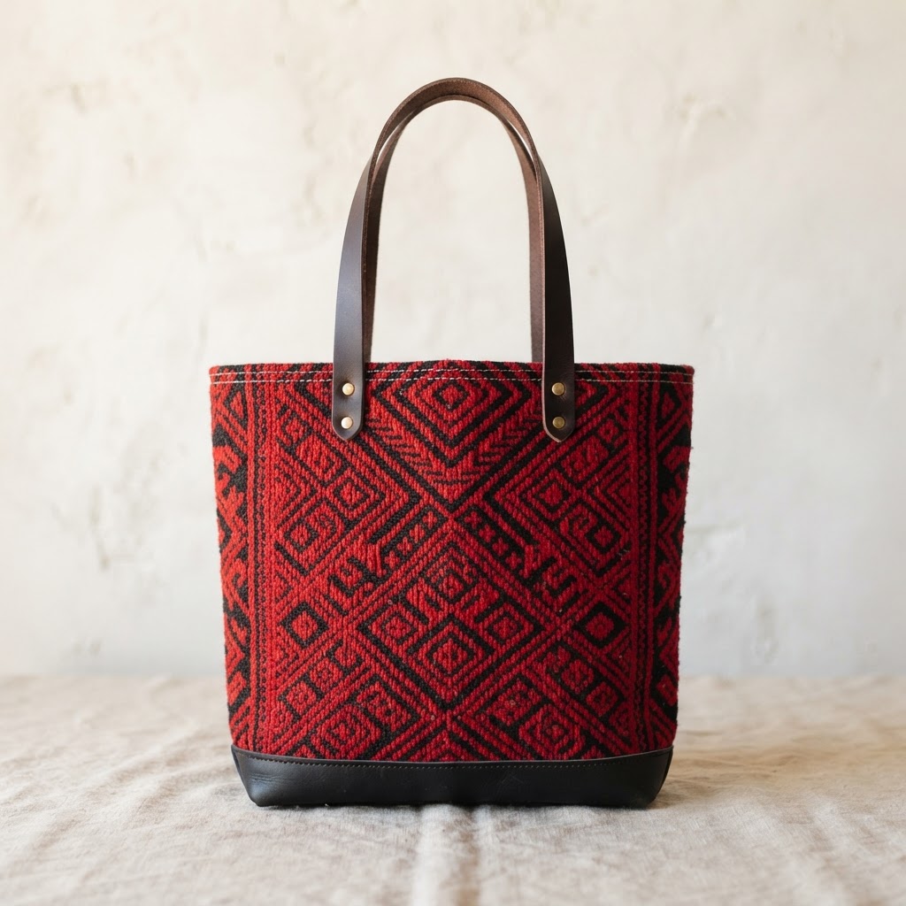 Red & Black Handcrafted Tote — view 1