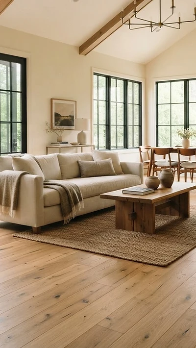 Beautiful hardwood flooring installed in a sunlit Grand Rapids home